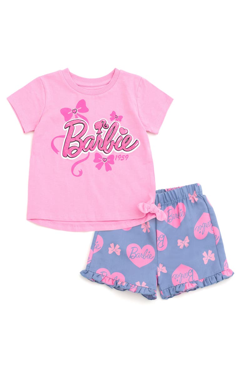 Barbie T-Shirt & Chambray Shorts Set, Main, color, Pink / Blue