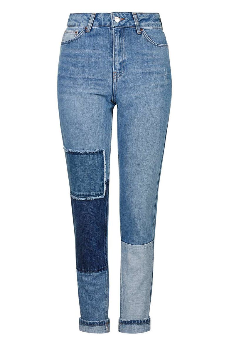 Mom Patchwork High Rise Jeans, Alternate, color, BLUE