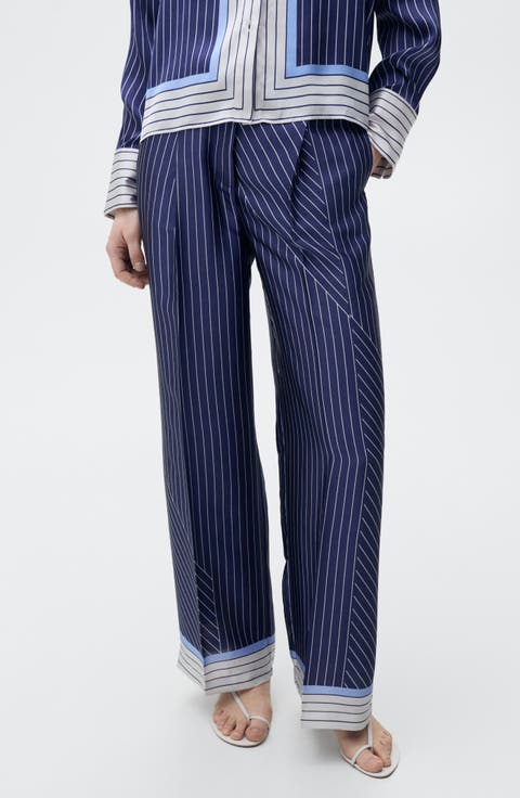 Contrast Stripe Satin Wide Leg Pants