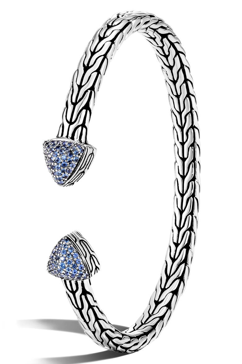 Classic Chain Slim Flex Cuff, Alternate, color, BLUE SAPPHIRE/ SILVER