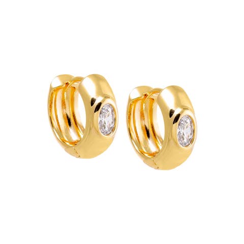 Oval Bezel Wide Huggie Earring