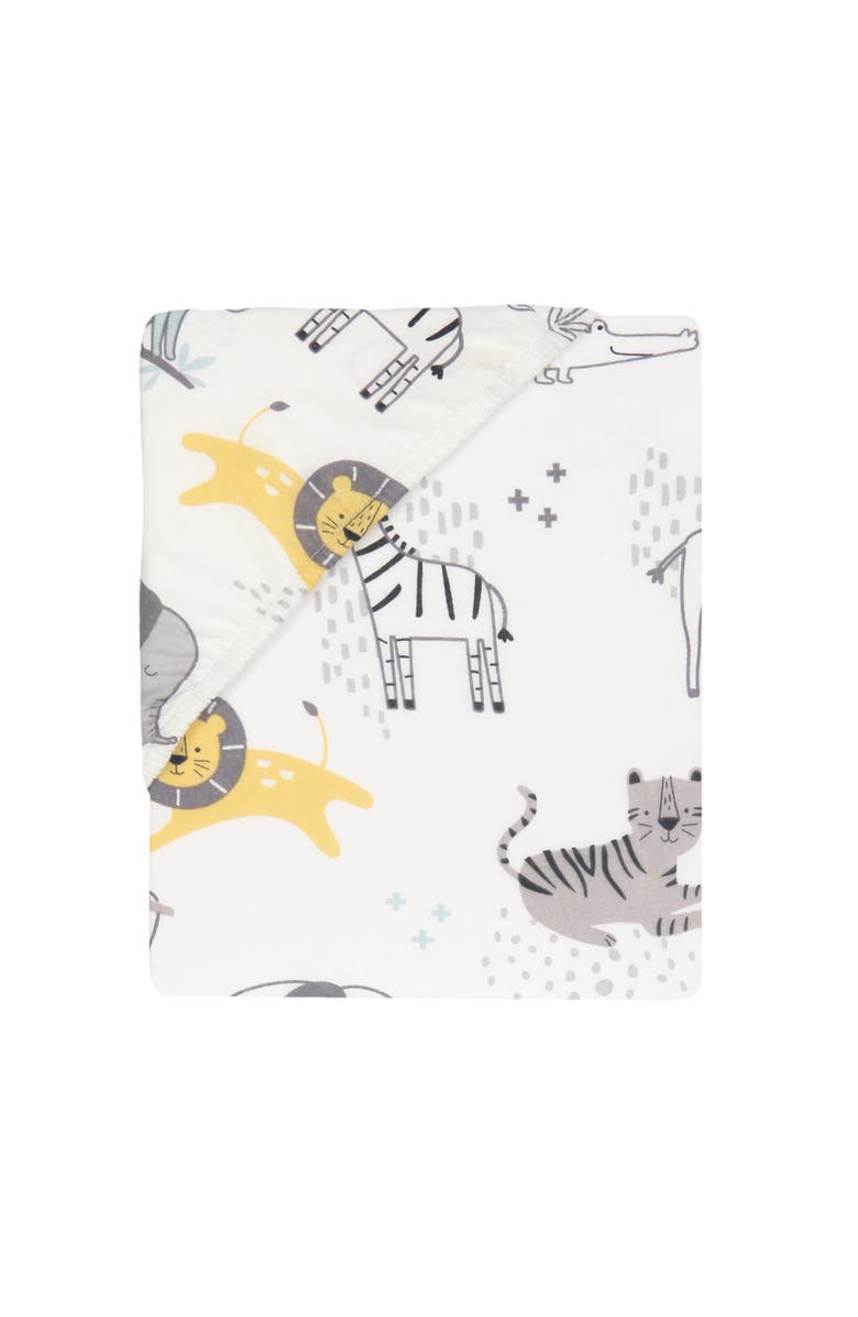 Lambs & Ivy Animal Jungle Soft 100% Cotton Jersey Baby Fitted Crib Sheet, Alternate, color, White Multi