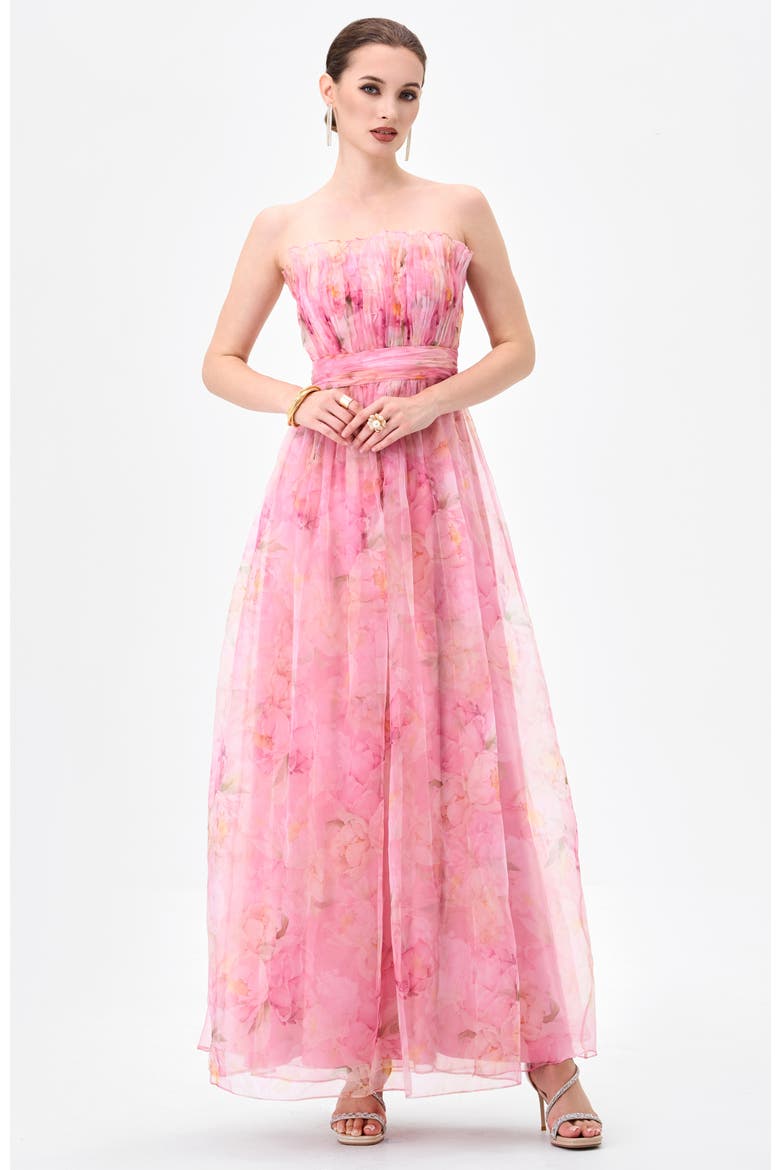Meira Strapless Frill Gown, Alternate, color, FLORAL MULTI