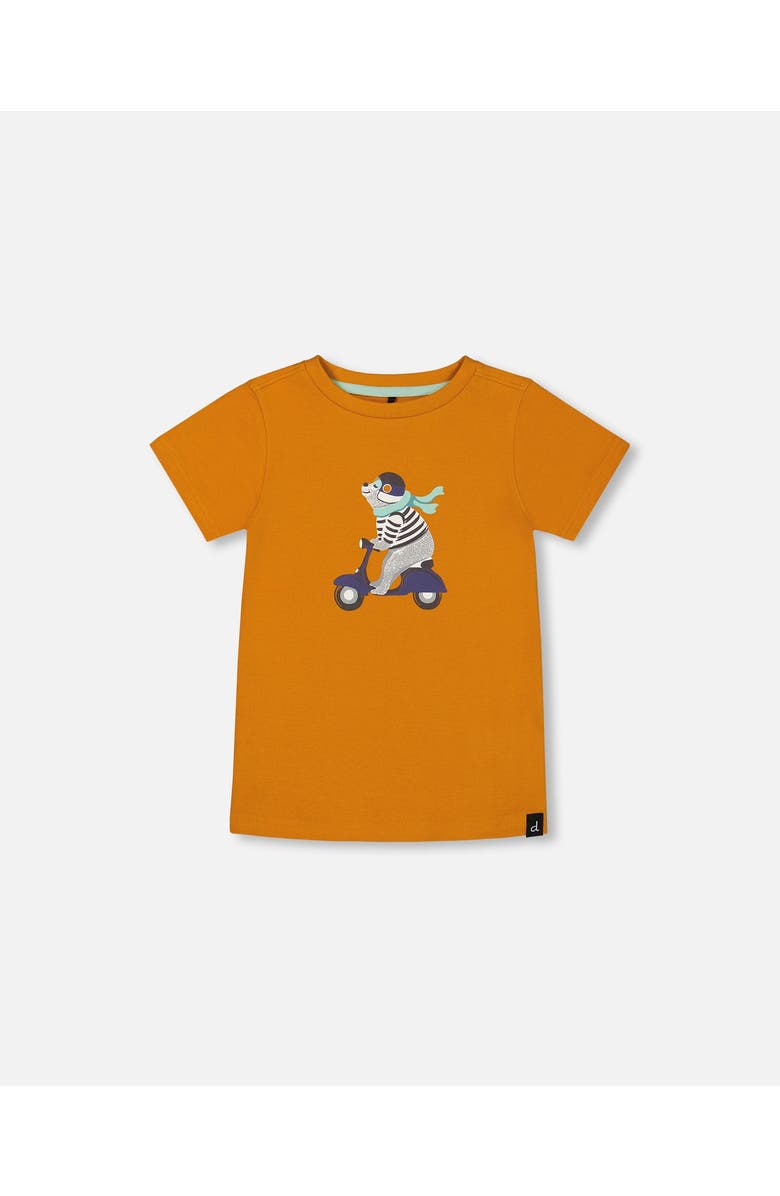 Deux par Deux Boy's Organic Cotton Tee Vibrant Orange And Blue Vespa, Main, color,