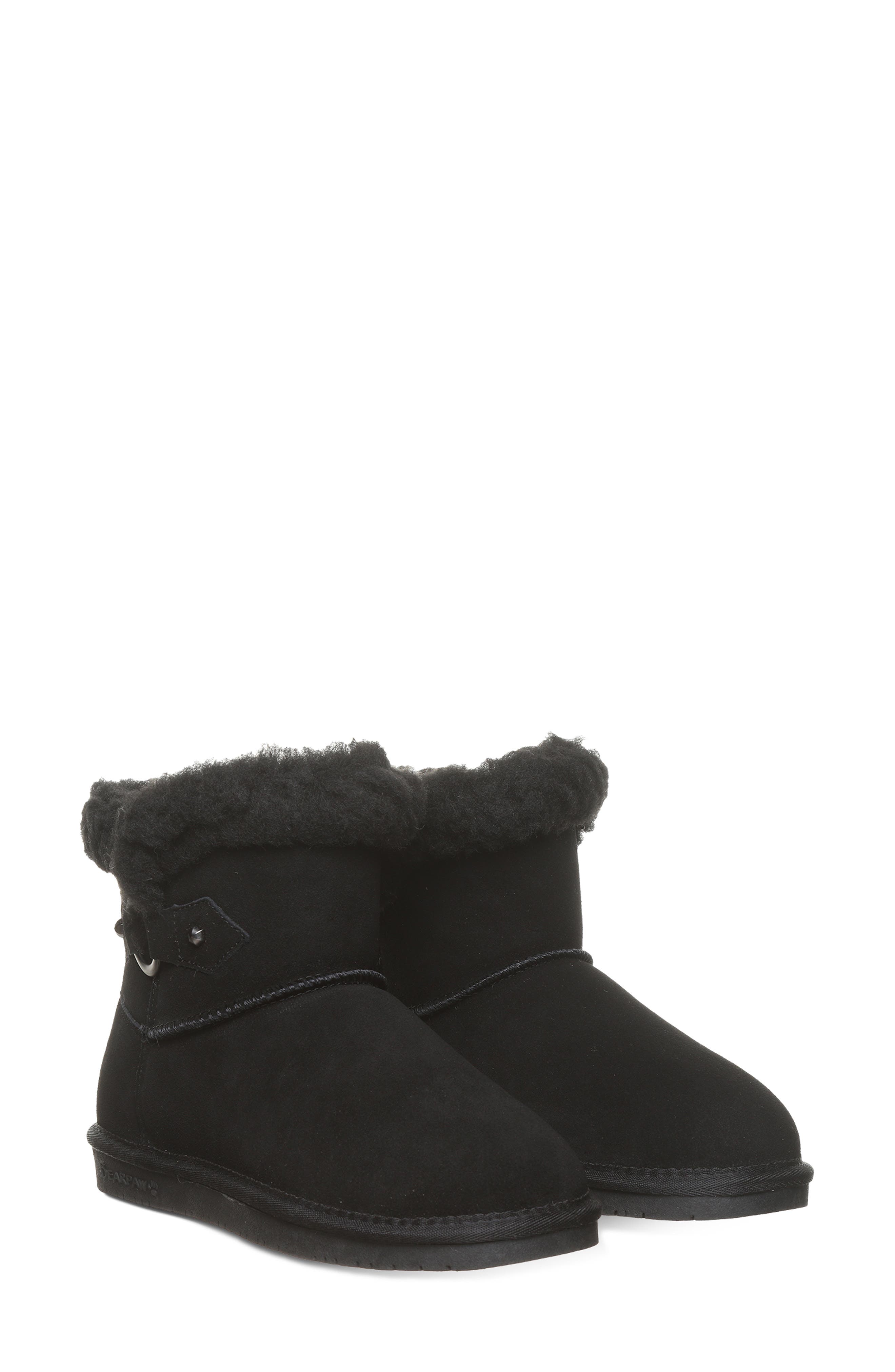 BEARPAW Wren Faux Shearling Lined Bootie, Alternate, color, Black