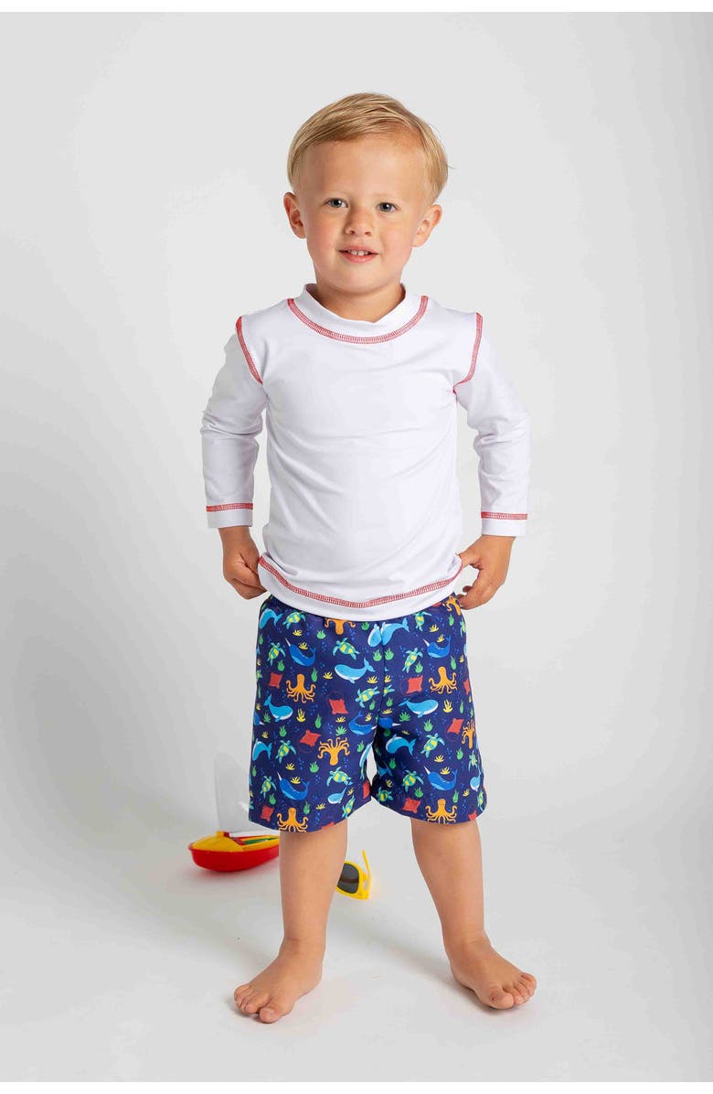 Florence Eiseman Under The Sea Print Swim Trunk, Alternate, color, Navy/Multi