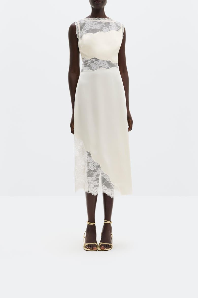 Desire Lace Trimmed Cut Out Midi Dress, Alternate, color, Vanilla
