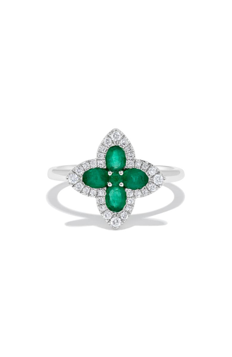 H.J. Namdar Emerald & Diamond Flower Ring, Alternate, color, White Gold