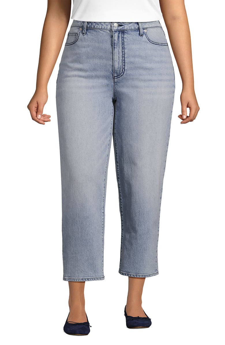 Lands' End Soft Denim Mid Rise Relaxed Straight Crop Jeans, Alternate, color, Harlow Blue Wash