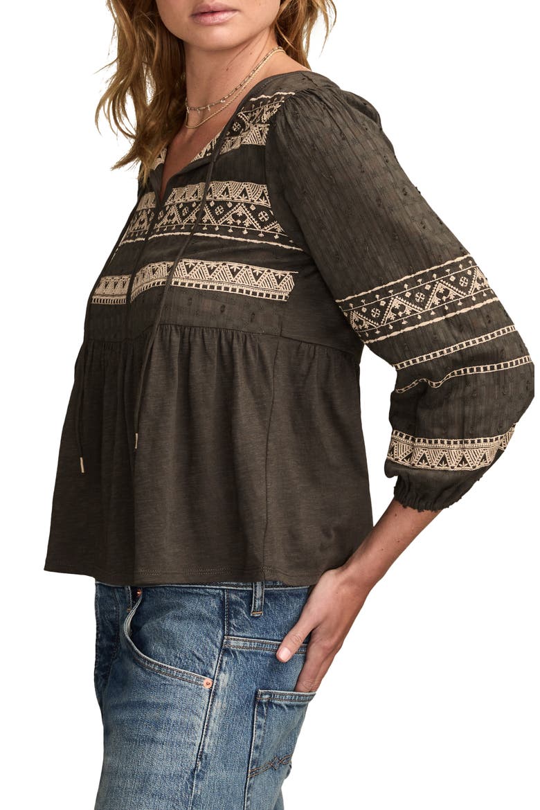 Embroidered Peasant Top, Alternate, color, RAVEN