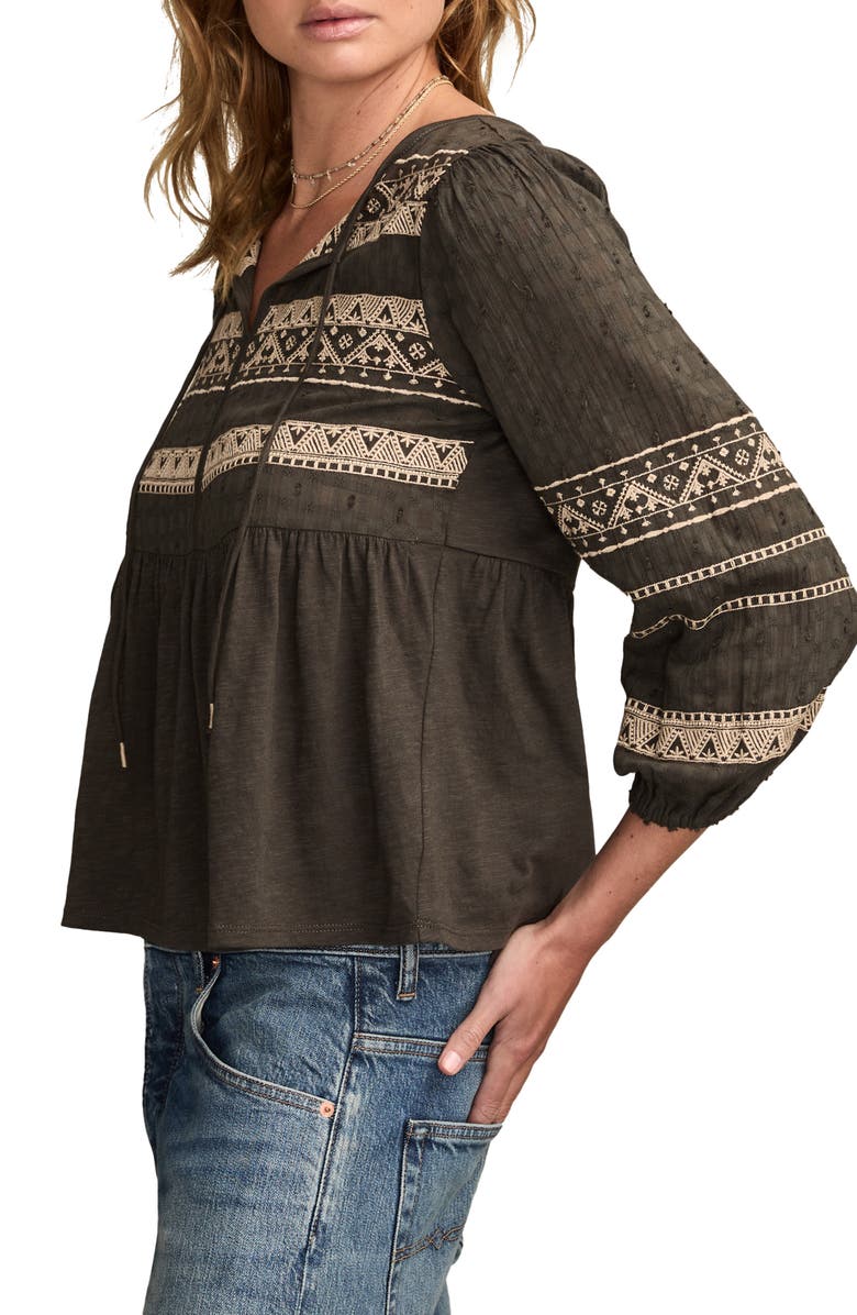 Lucky Brand Embroidered Peasant Top, Alternate, color, Raven