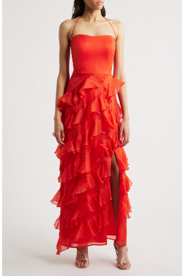Ruffle Maxi Dress, Main, color, CHERRY