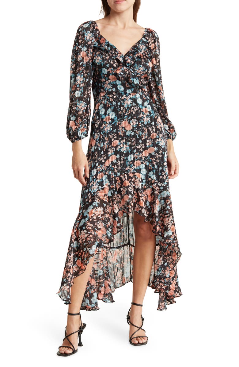 Melrose and Market Pleated Long Sleeve High-Low Dress, Main, color,