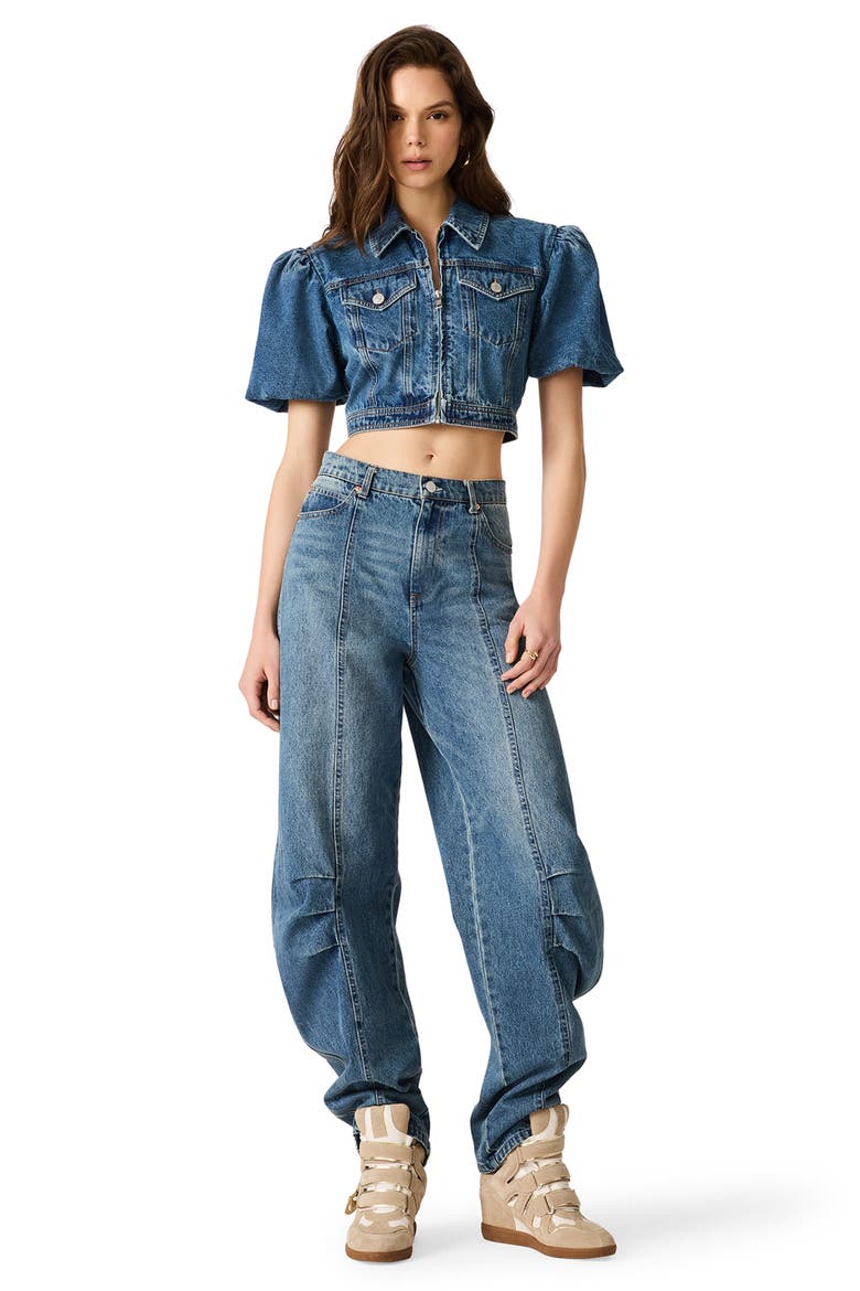 Marcy Cropped Puff Sleeve Jacket, Alternate, color, BLUE HEATHER