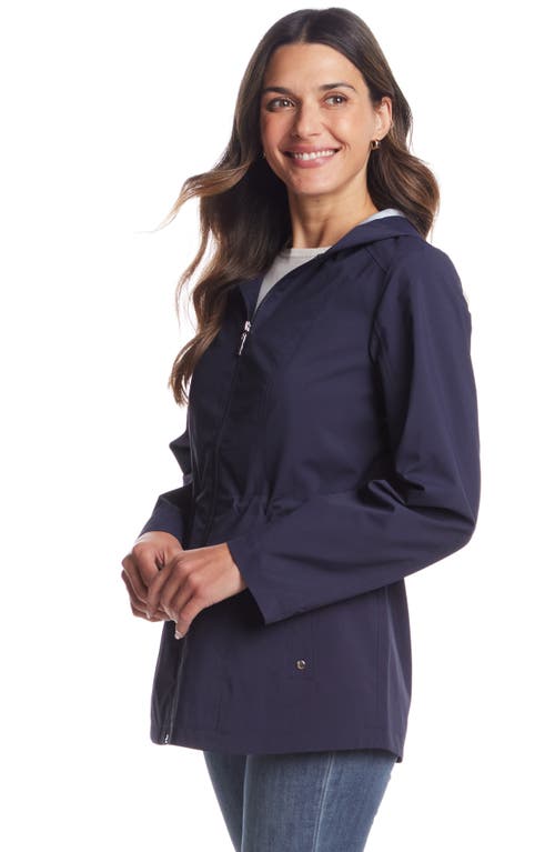 Gallery Water Resistant Hooded Raincoat In Navy