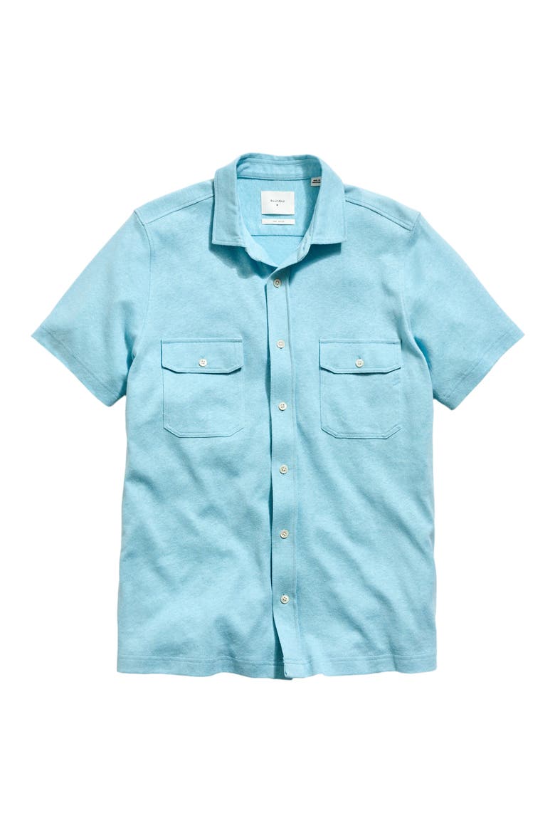 Hemp & Cotton Knit Short Sleeve Button-Up Shirt, Alternate, color, SKY BLUE