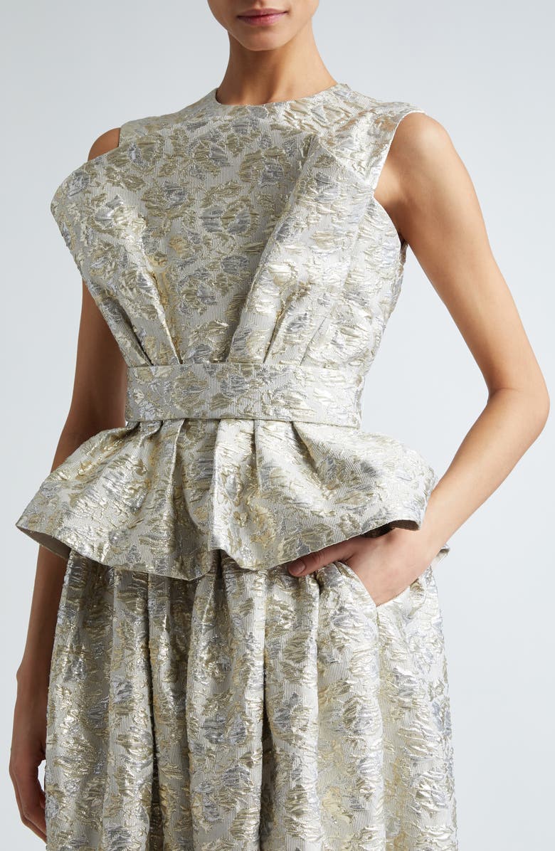 Erdem Sleeveless Metallic Cloqué Peplum Cocktail Dress, Alternate, color,