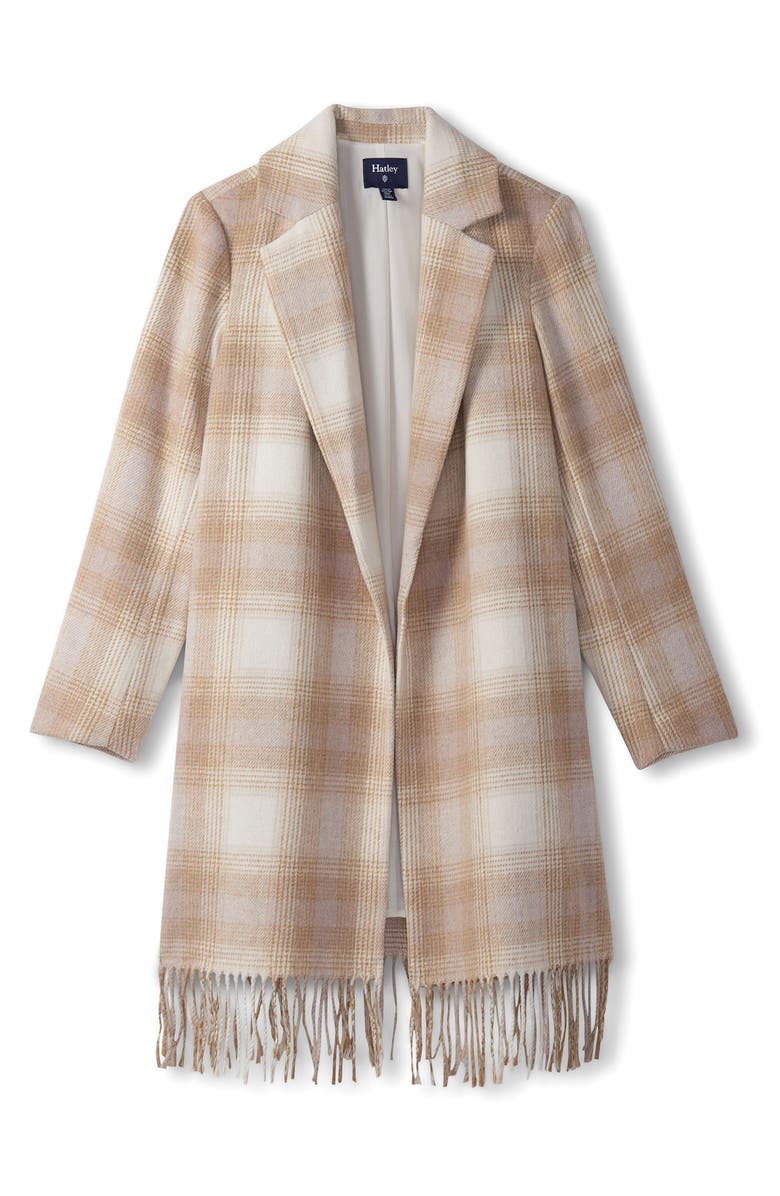 Hatley Plaid Fringe Coat, Alternate, color, Taupe