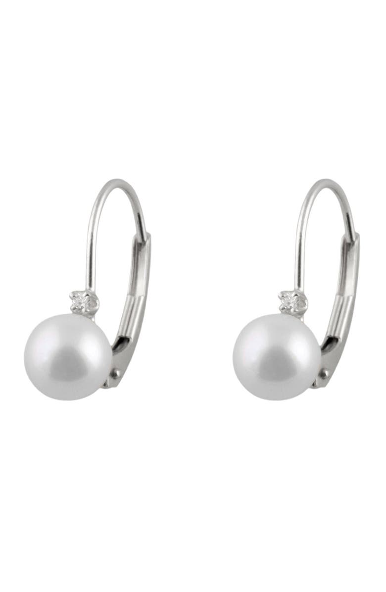 SPLENDID PEARLS 14K White Gold Akoya Pearl & Diamond Earrings - 0.02 ctw, Main, color,