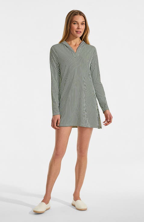 Cotton Jersey Long Sleeve Hooded Swim Cover-up Dress