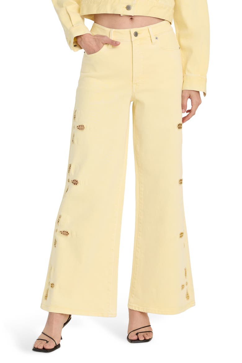 Good Waist Embroidered Palazzo Jeans, Main, color, ANISE YELLOW