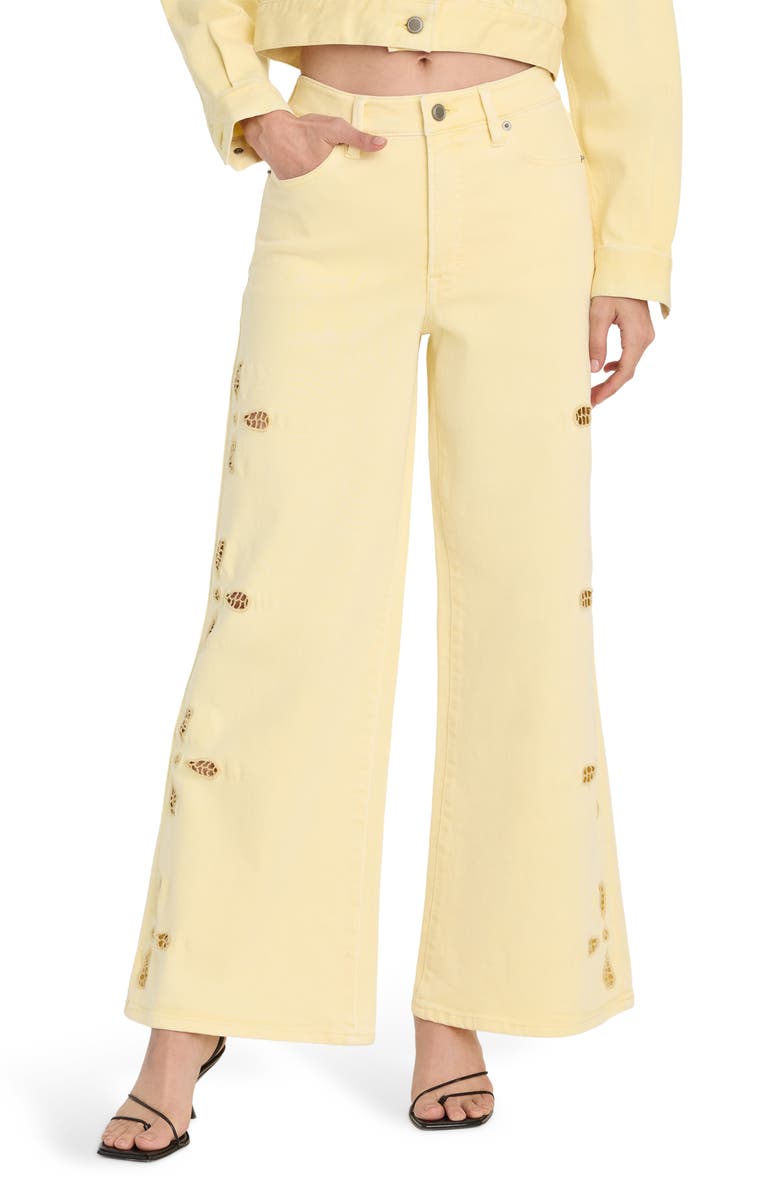 Good American Good Waist Embroidered Palazzo Jeans, Main, color, Anise Yellow