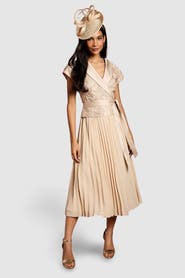 Coast Lace Wrap Top Pleat Tux Midi Dress