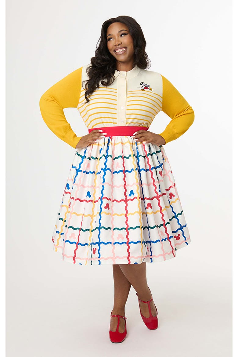 Plus Size Printed Woven Gellar Skirt, Alternate, color, White Rainbow Mickey Plaid