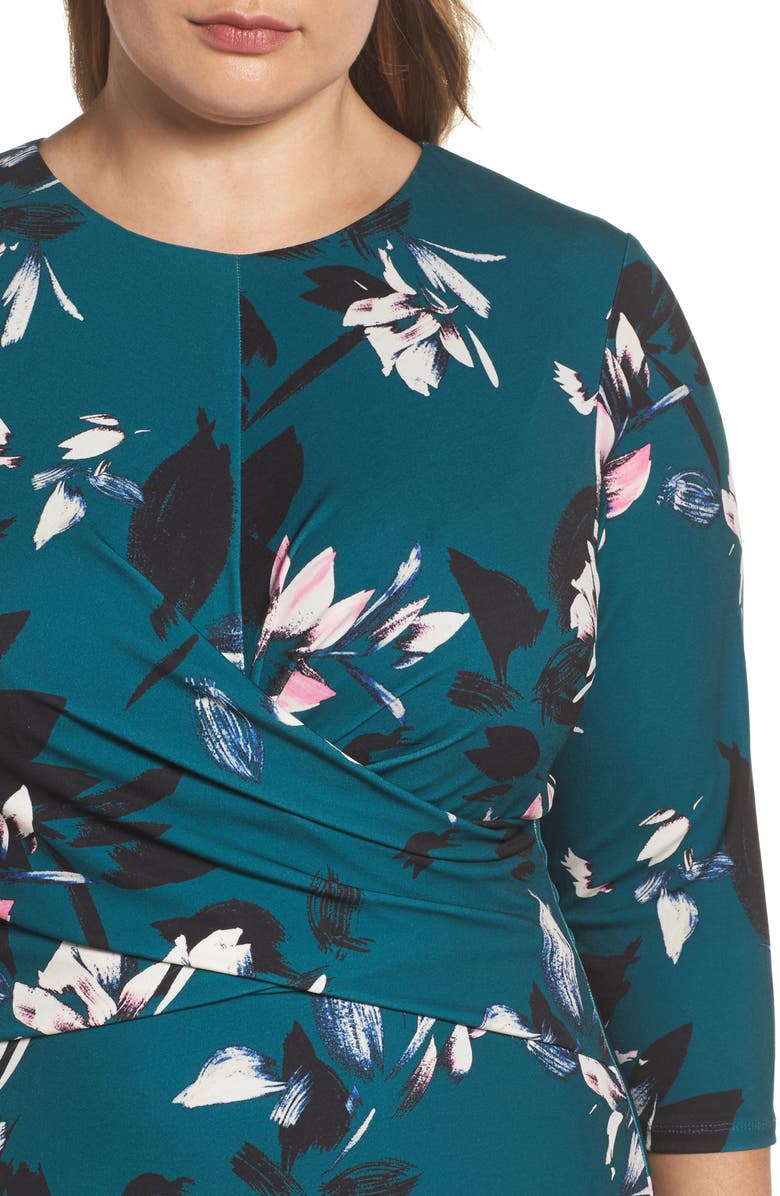 Eliza J Floral Faux Wrap Sheath Dress, Alternate, color, 