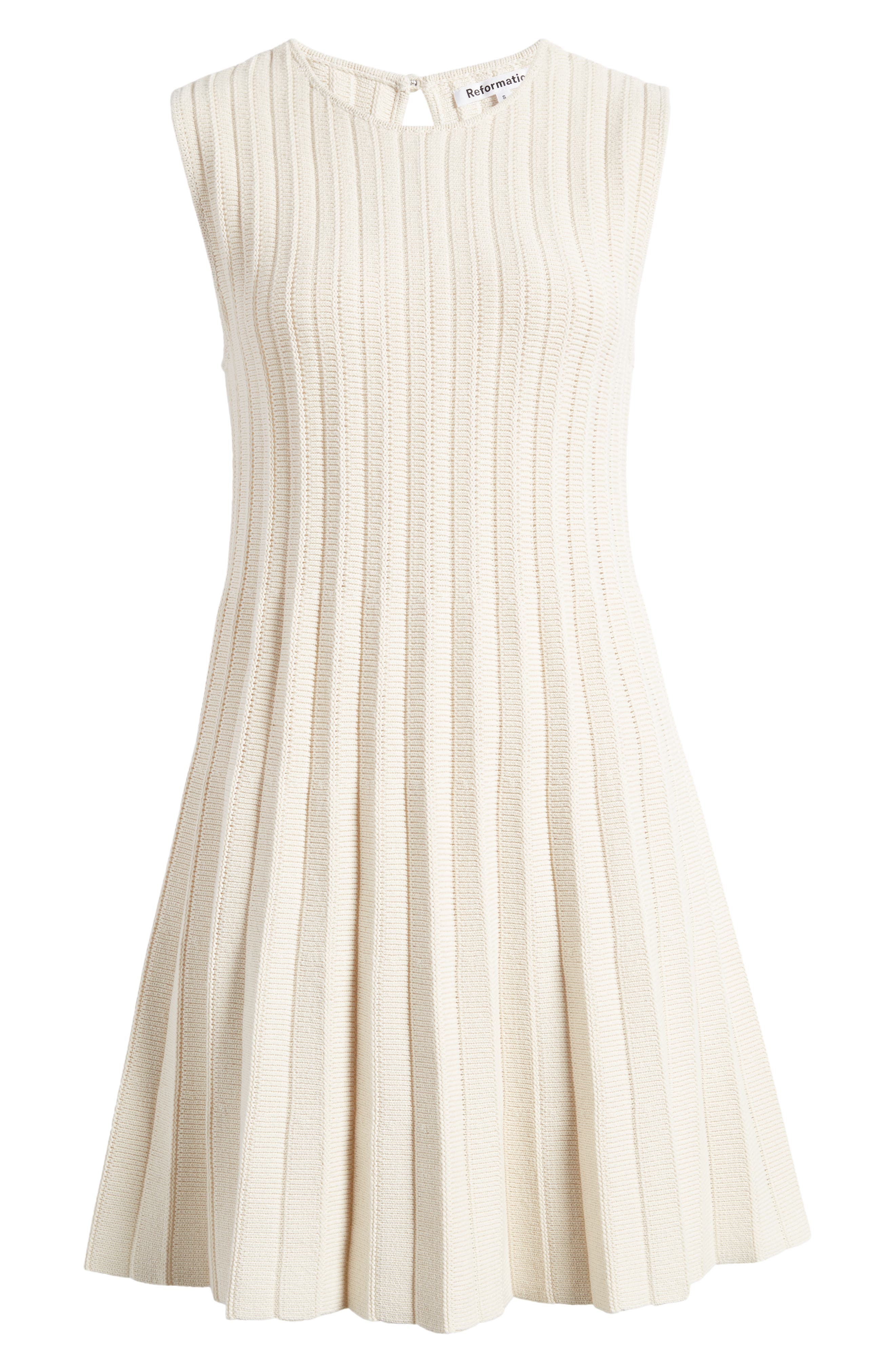 reformation ezra cotton knit mini dress Reformation Ezra Pleated Ribbed Organic Cotton Mini Dress - White