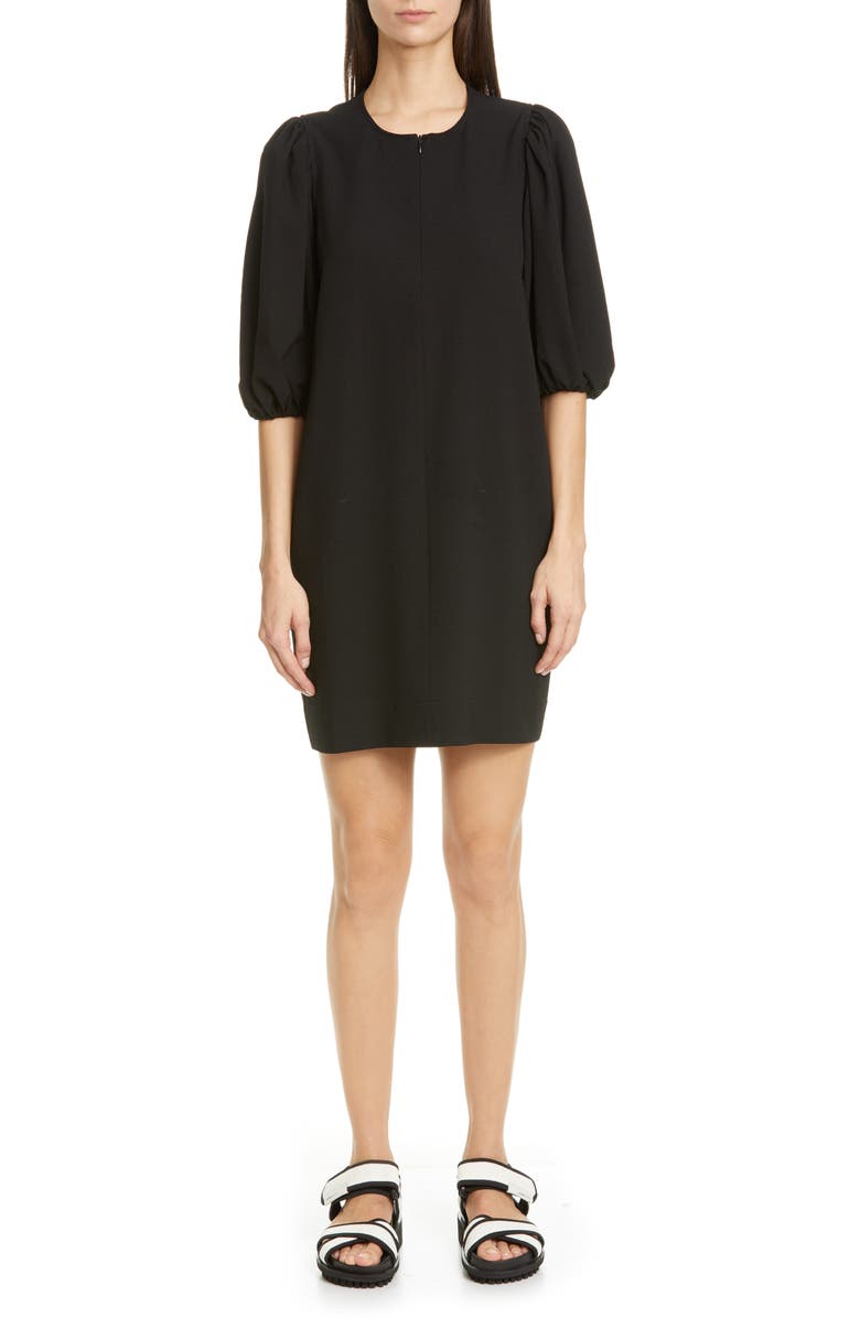 Ganni Puff Sleeve Heavy Crepe Shift Dress, Main, color, 