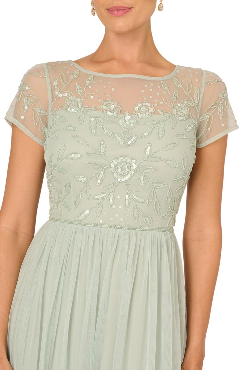 Adrianna Papell Beaded Mesh Chiffon Gown, Alternate, color, 