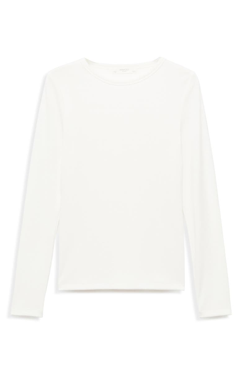 MANGO Long Sleeve Rib Sleep T-Shirt, Main, color, Ivory White