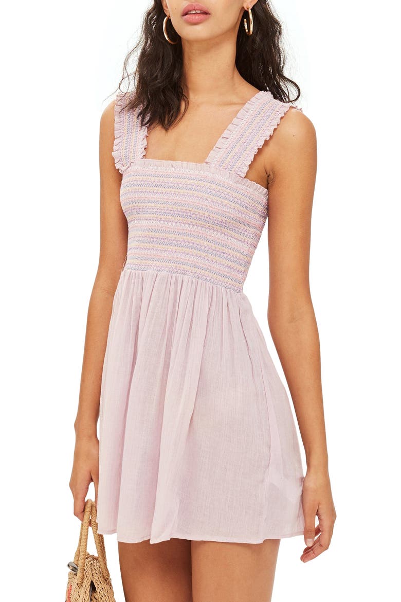 Smocked Mini Sundress, Main, color, PINK MULTI