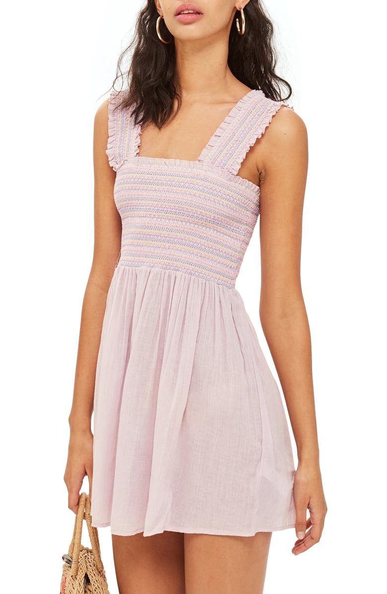 Topshop Smocked Mini Sundress, Main, color,
