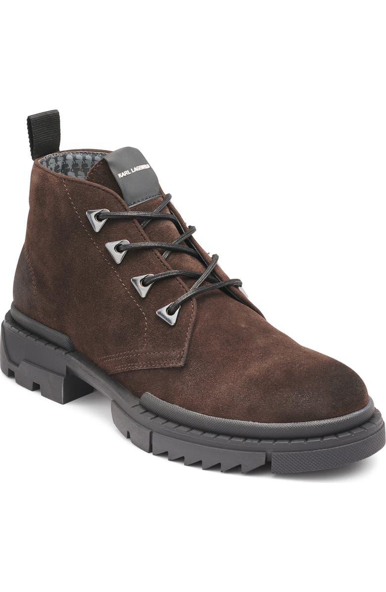 KARL LAGERFELD PARIS Suede Lug Chukka Boot, Main, color, Dark Brown