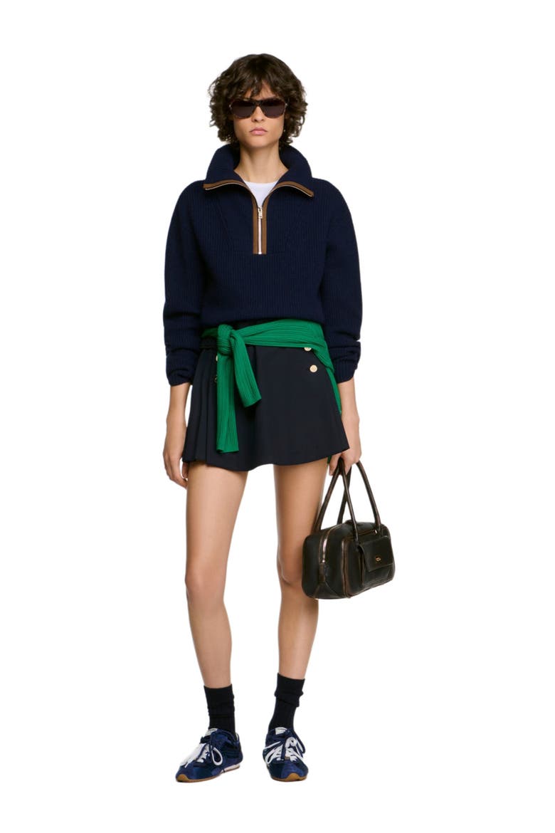 Wool and cashmere half-zip sweater, Alternate, color, Navy blue