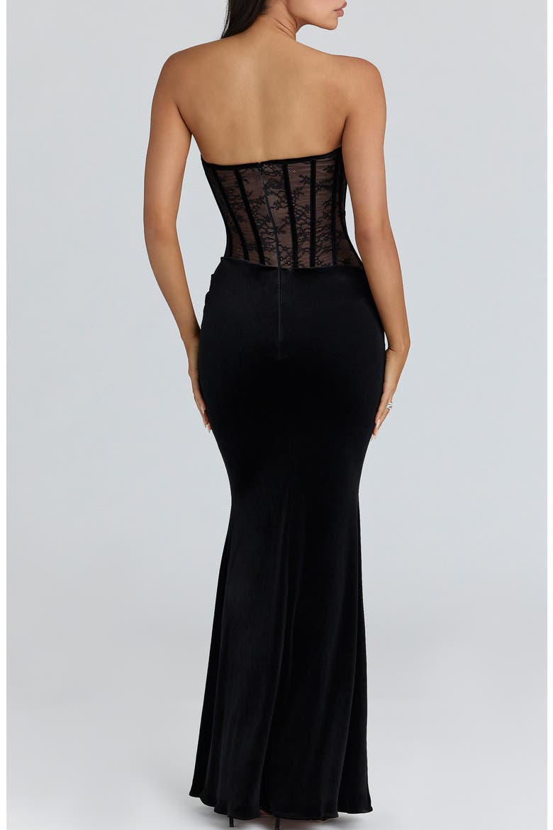 Ayana Strapless Lace & Velvet Mermaid Gown & Bolero Set, Alternate, color, BLACK