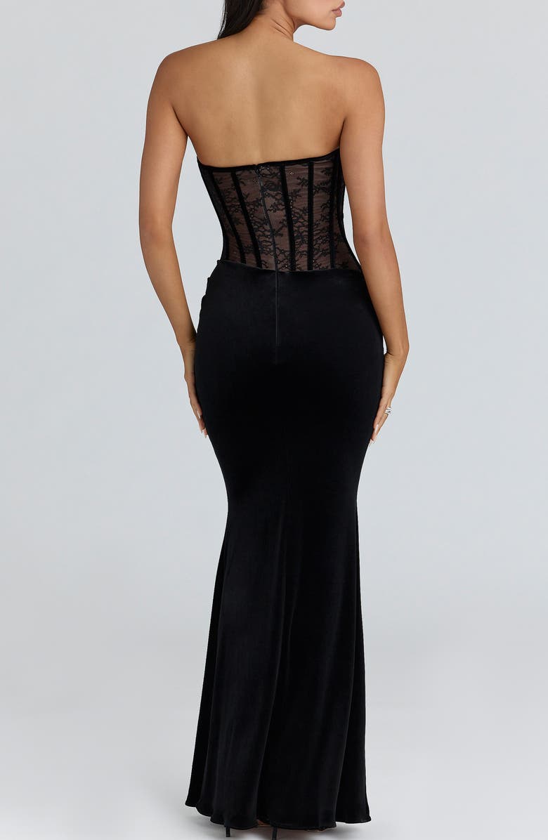 HOUSE OF CB Ayana Strapless Lace & Velvet Mermaid Gown & Bolero Set, Alternate, color, Black