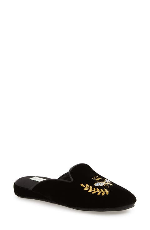 靴 NE QUITTEZ PAS/VELVET MEATL EMB SLIPPER Purple Velvet Embroidered Albert Slippers - PLUSH by Civardi