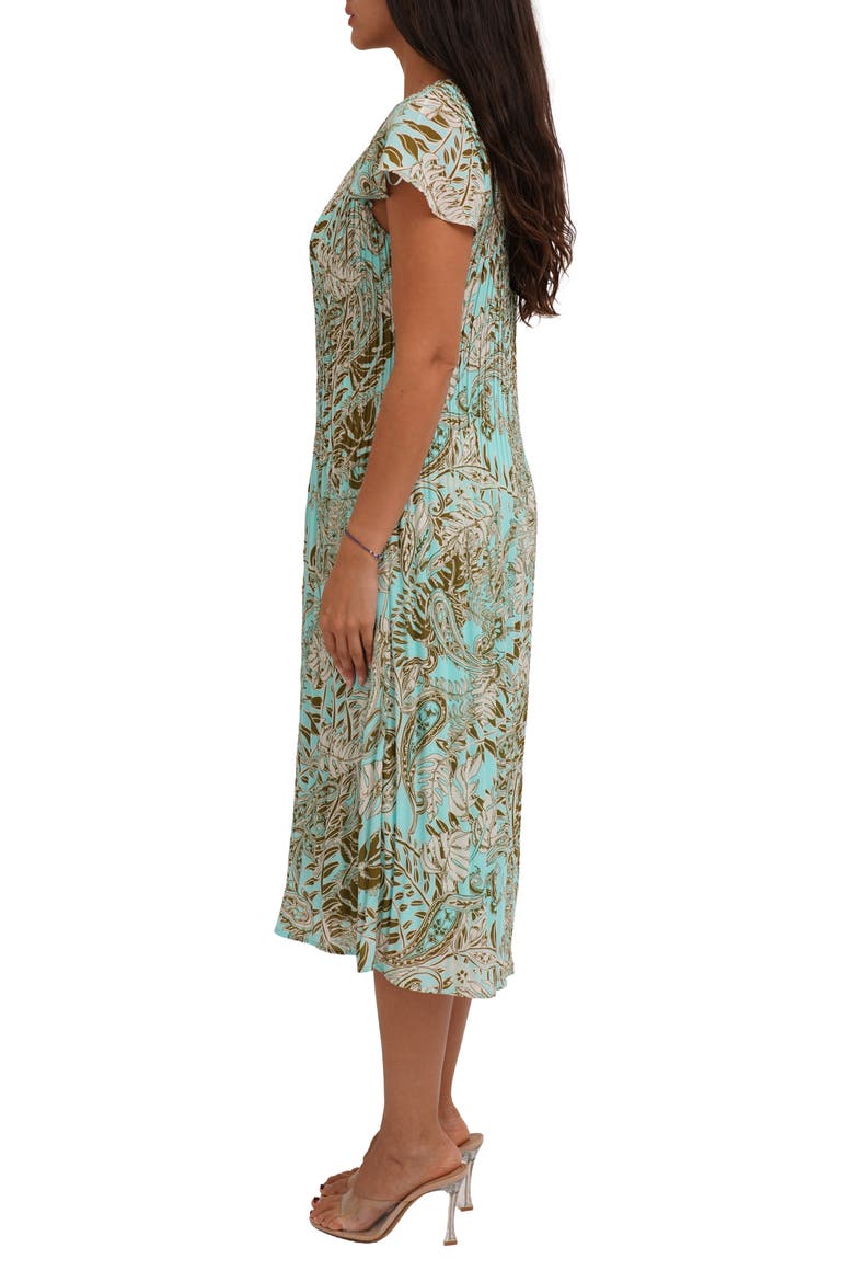 Printed Pleated Fluttery Sleeve Midi Dress, Alternate, color, PATRICIA