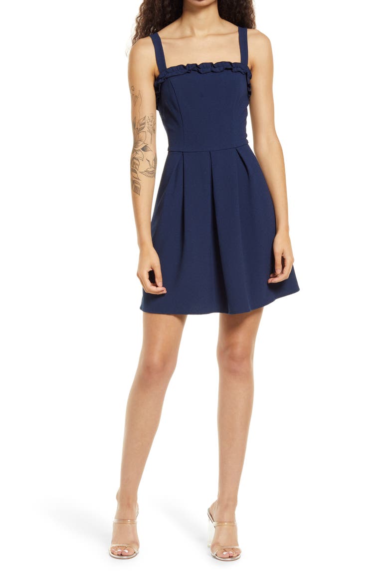 Ruffle Trim Sleeveless Minidress, Main, color, NAVY