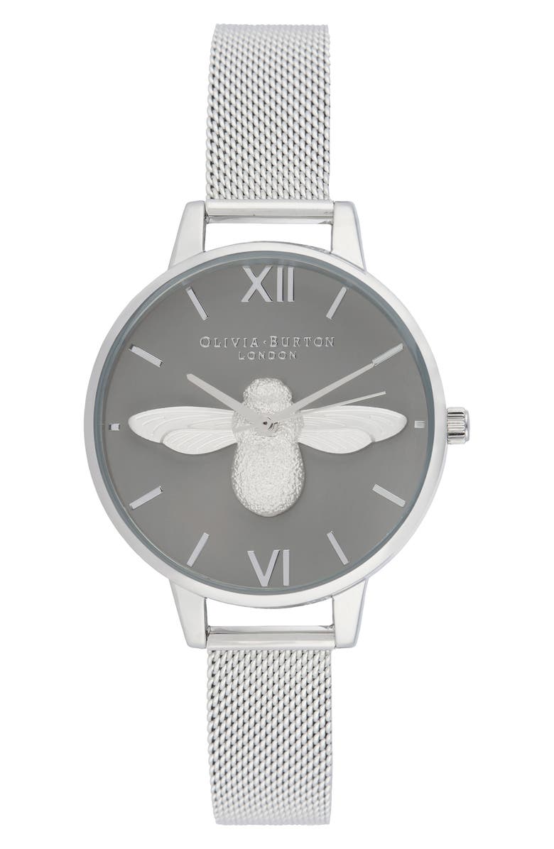 Olivia Burton 3D Bee Mesh Strap Watch, 34mm, Main, color, 