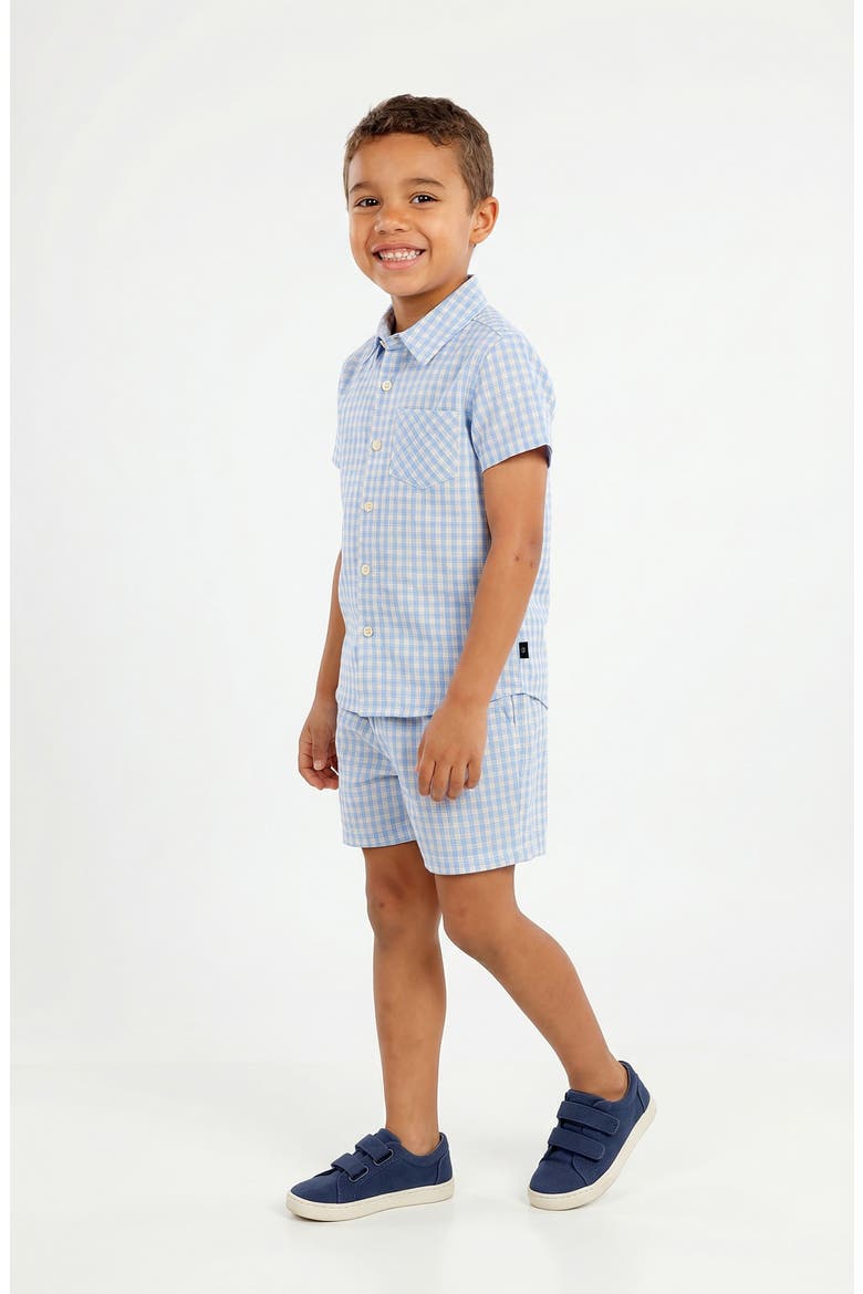 Gingham Short Sleeve Button-Up Shirt & Shorts Set, Alternate, color, LIGHT BLUE