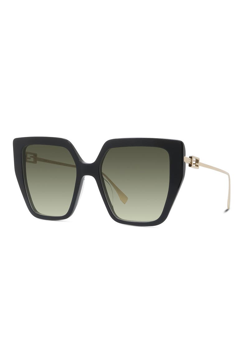 'Fendi Baguette 55mm Butterfly Sunglasses, Alternate, color, SHINY BLACK / GRADIENT GREEN