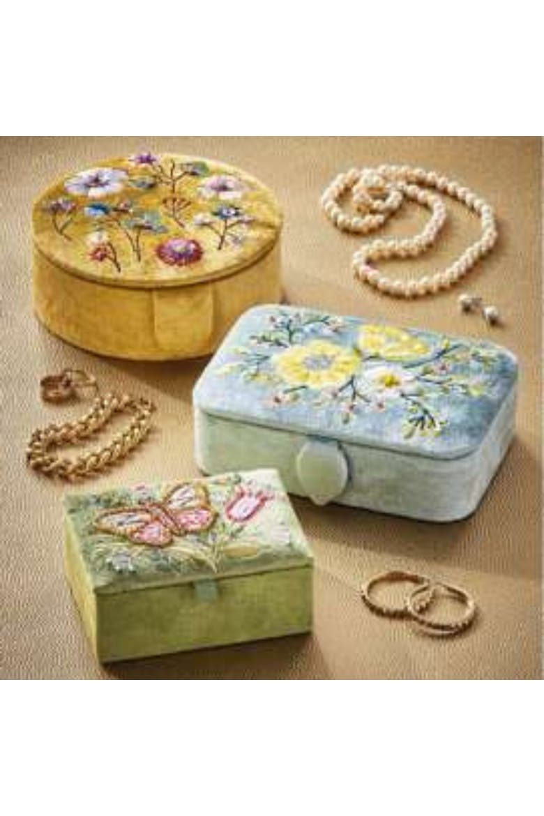 Butterfly Embroidered Rect Box Green Multi Velvet Fabric Everyday, Alternate, color, Green