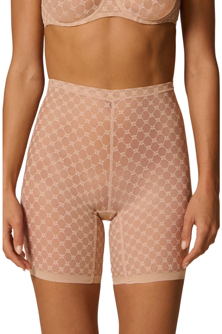 Plume Uplifting Embroidered Shaping Shorts, Main, color, PEAU ROSE