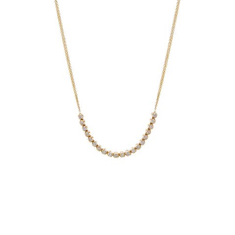 Diamond Bezel Half Tennis Double Chain Necklace 14K