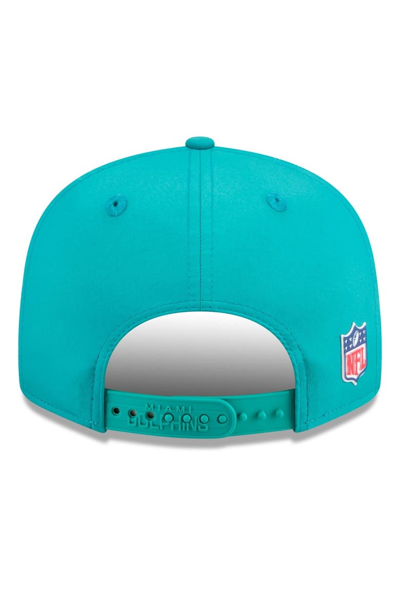 Men's New Era Aqua Miami Dolphins 2025 Sideline Throwback Split Panel 9FIFTY Snapback Hat, Alternate, color, Aqua