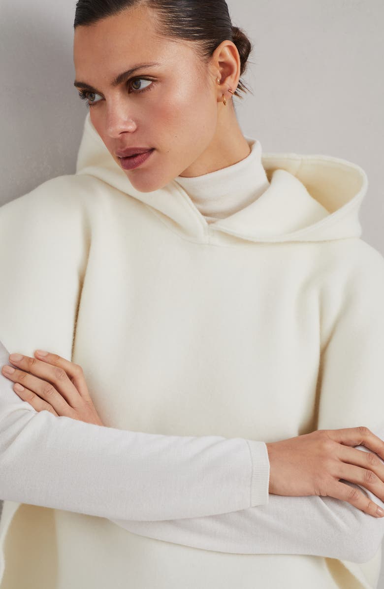 Brunello Cucinelli Wool and cashmere double knit poncho with hood and fringe, Alternate, color, 
